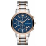 Armani AR80025 Silver, Rose Gold & Blue Stainless Steel Chronograph Men’s Watch