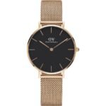 Daniel Wellington Petite Black Melrose Rose Gold 32mm Ladies Watch DW00100161