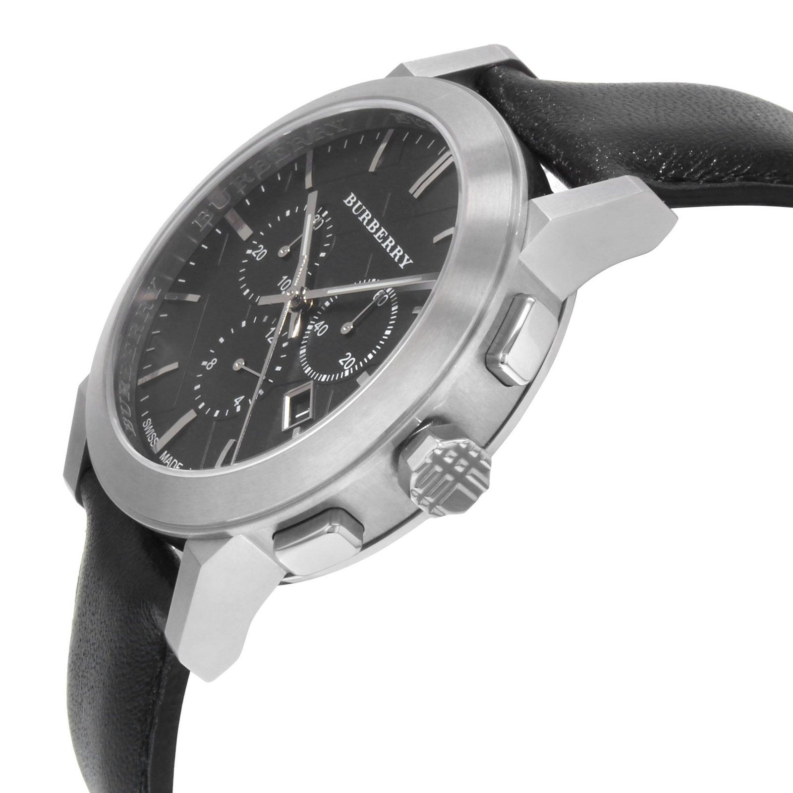 Mens City Men's Black Leather Strap Chronograph Silver 42mm Watch BU9356 - Image 3