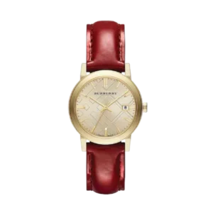 Burberry Ladies Watch Gold Plated Red Patent Leather 34mm BU9140