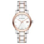 Burberry Ladies Watch Diamond Check Stamped 34mm Two Tone Rose Gold BU9127