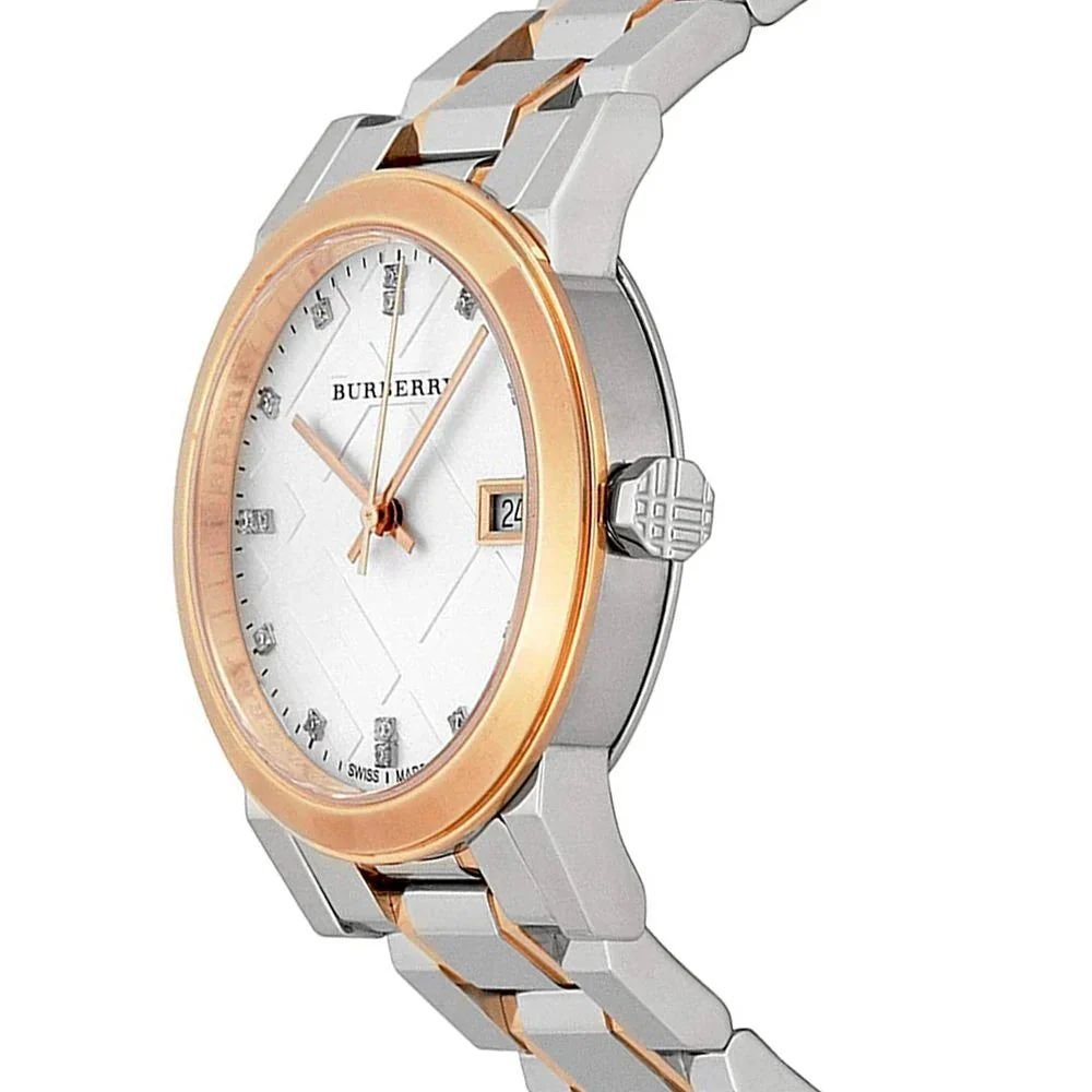 Burberry Ladies Watch Diamond Check Stamped 34mm Two Tone Rose Gold BU9127 - Image 2