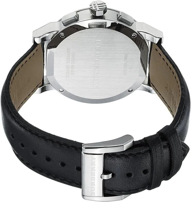 Mens City Men's Black Leather Strap Chronograph Silver 42mm Watch BU9356 - Image 2