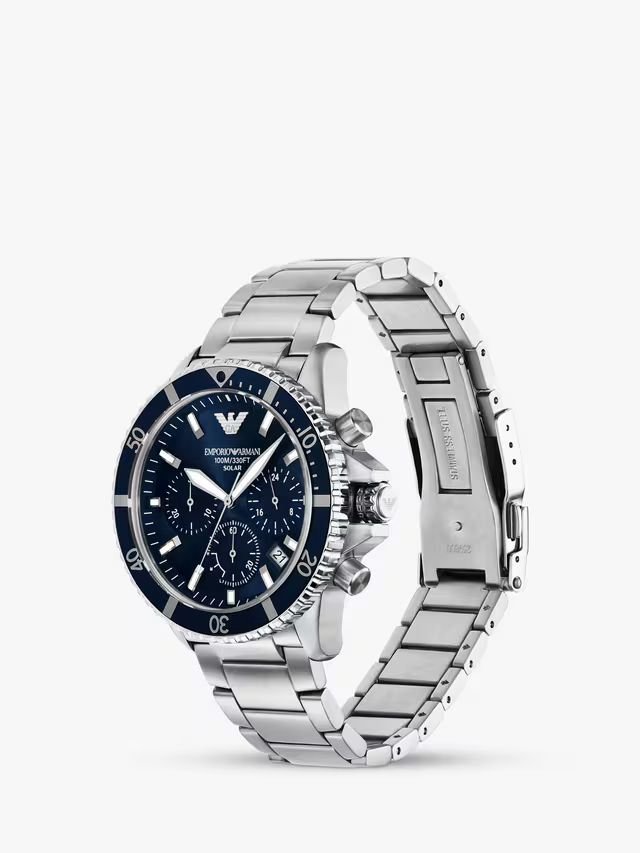 Emporio Armani Men's Solar Chronograph (43mm) Blue Dial / Stainless Steel Bracelet AR11681 - Image 2