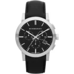 Mens City Men’s Black Leather Strap Chronograph Silver 42mm Watch BU9356