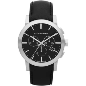 Mens City Men's Black Leather Strap Chronograph Silver 42mm Watch BU9356