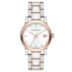 Burberry Ladies Watch Diamond Check Stamped 34mm Two Tone Rose Gold BU9127