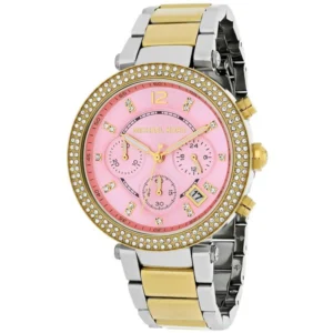 Michael Kors MK6140 Parker Pink Dial Two Tone Steel Ladies Watch
