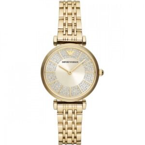 EMPORIO ARMANI Ladies Mia 32mm Stone Set Gold Plated Bracelet Watch