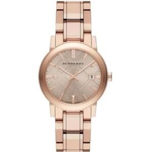 Burberry Ladies Watch Diamond 34mm Check Stamped Rose Gold PVD BU9126